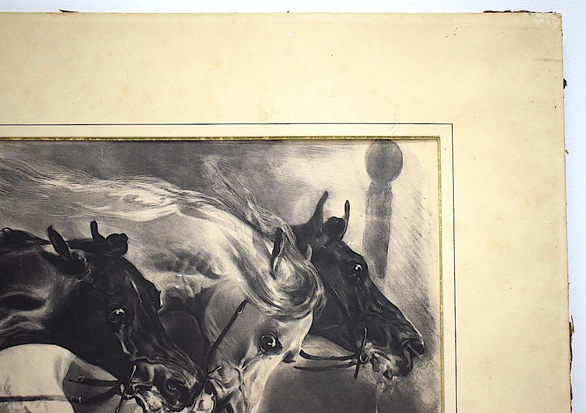 Lithographie estampe Chevaux en fin de course hippique  époque XIX ème siècle RefM52 -photo-3