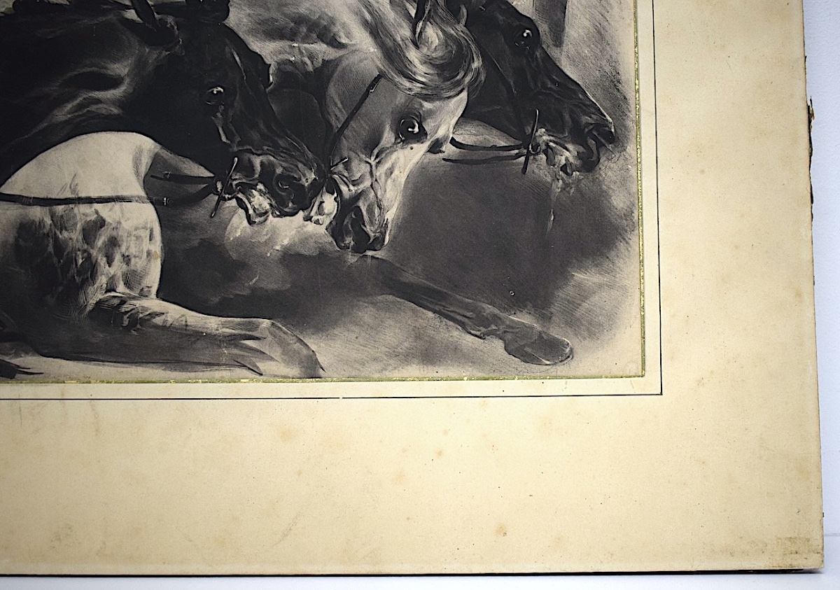 Lithographie estampe Chevaux en fin de course hippique  époque XIX ème siècle RefM52 -photo-1