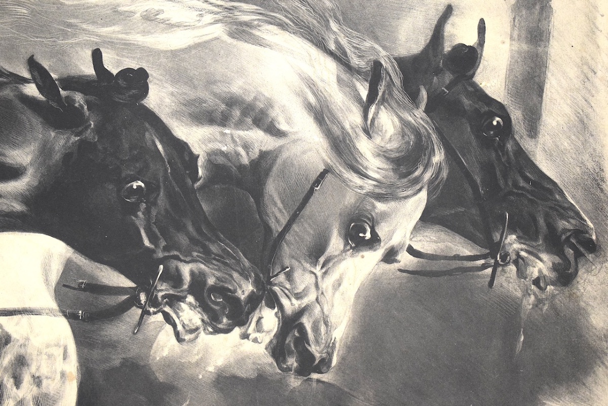 Lithographie estampe Chevaux en fin de course hippique  époque XIX ème siècle RefM52 -photo-2