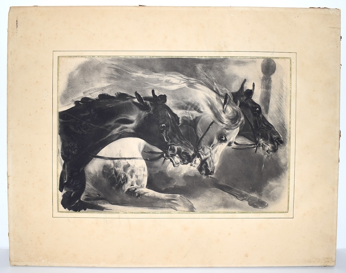 Lithographie estampe Chevaux en fin de course hippique  époque XIX ème siècle RefM52 