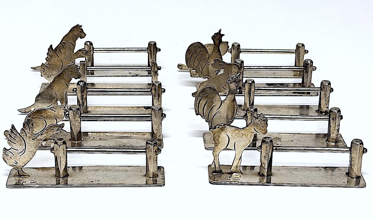 Tableware: Set Of Ten Art Deco Chrome-plated Metal Knife Blocks, Rabier Style, Ref. 1173-photo-4