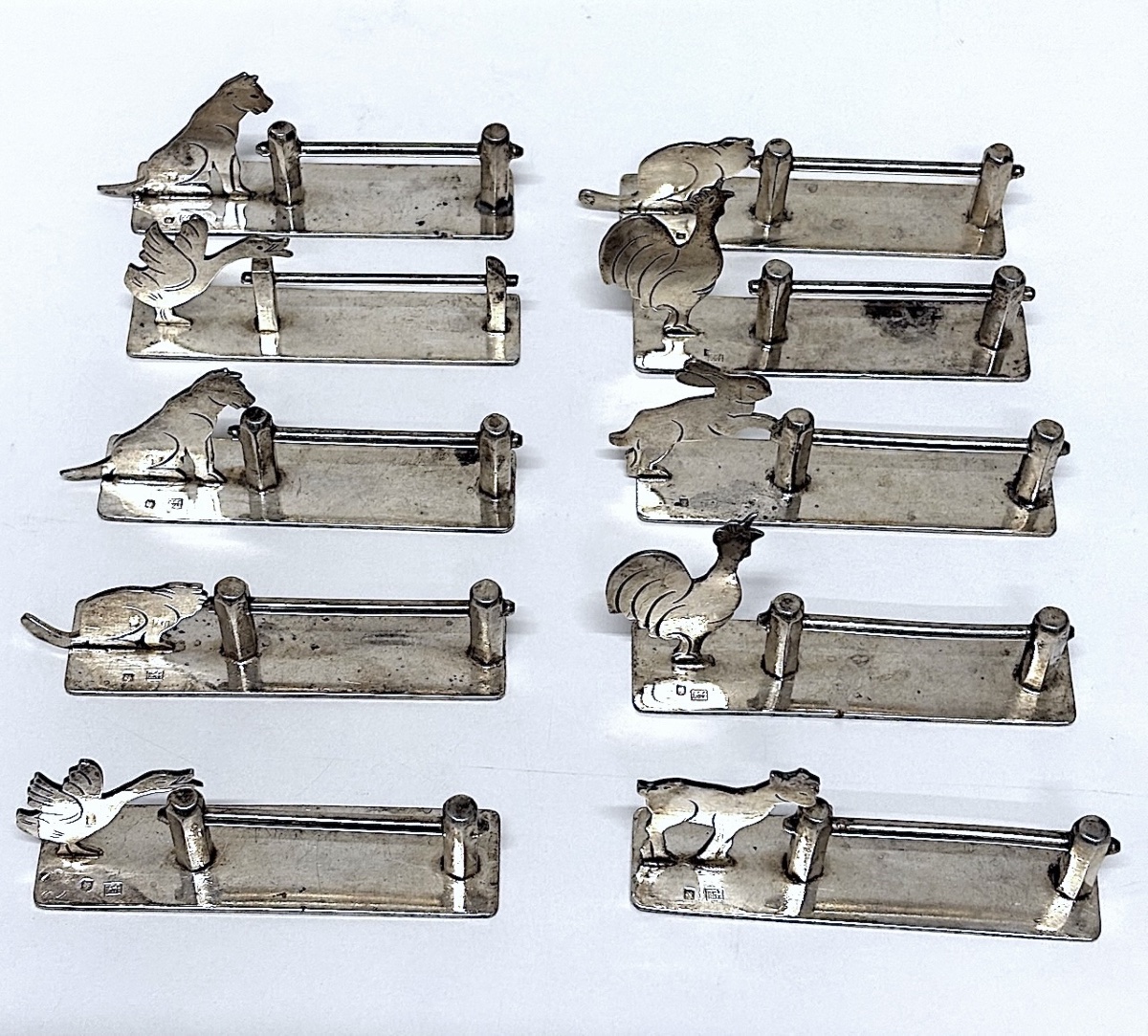 Tableware: Set Of Ten Art Deco Chrome-plated Metal Knife Blocks, Rabier Style, Ref. 1173