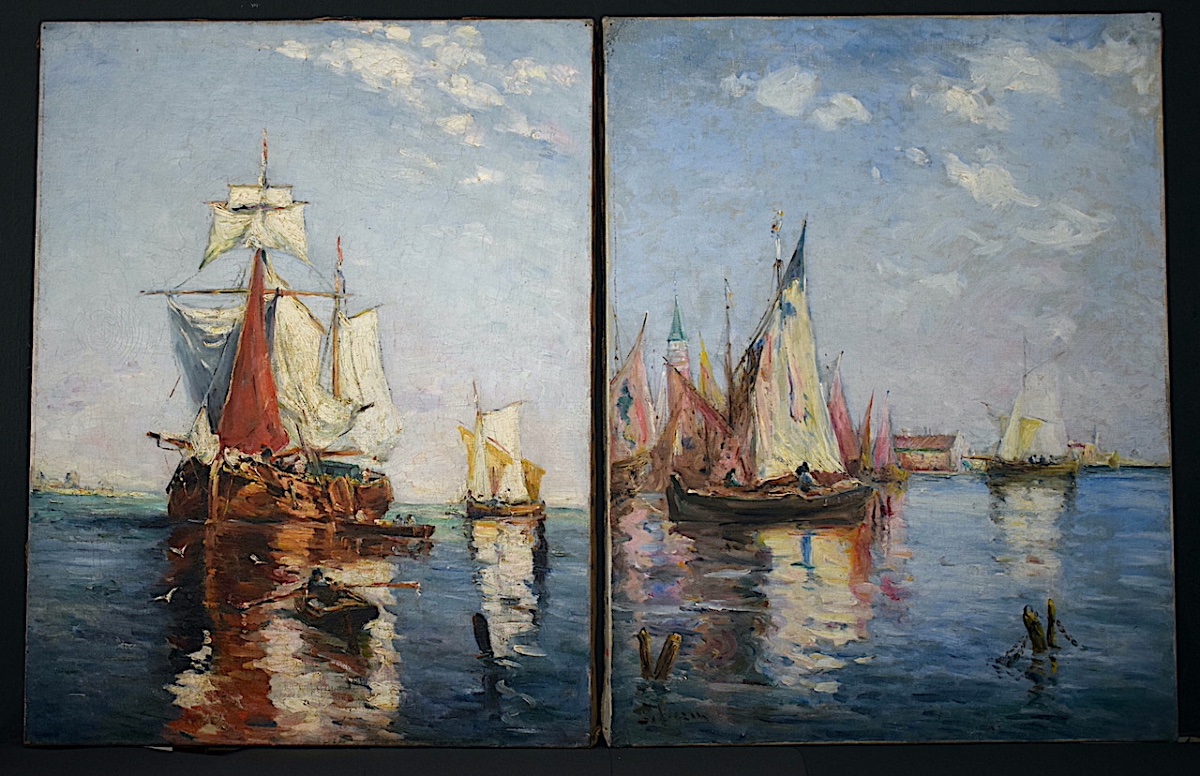 Giuseppe Zancolli Or Pino Zan, Venice, Pair Of Marine Paintings, Signed, Rt1472