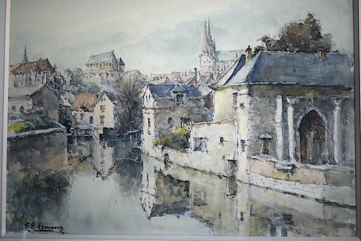 Vue de Chartres aquarelle signé ROMANO Eure-et-Loir  Centre-Val de Loire XX ème siècle RT1473-photo-2