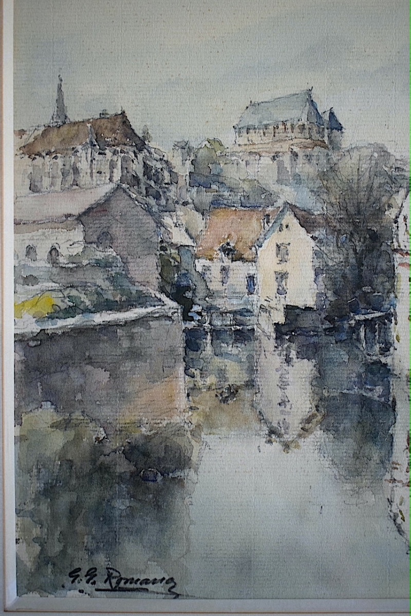 Vue de Chartres aquarelle signé ROMANO Eure-et-Loir  Centre-Val de Loire XX ème siècle RT1473-photo-3