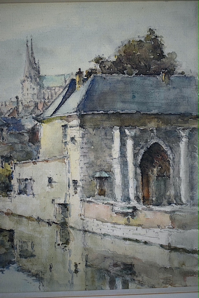 Vue de Chartres aquarelle signé ROMANO Eure-et-Loir  Centre-Val de Loire XX ème siècle RT1473-photo-4