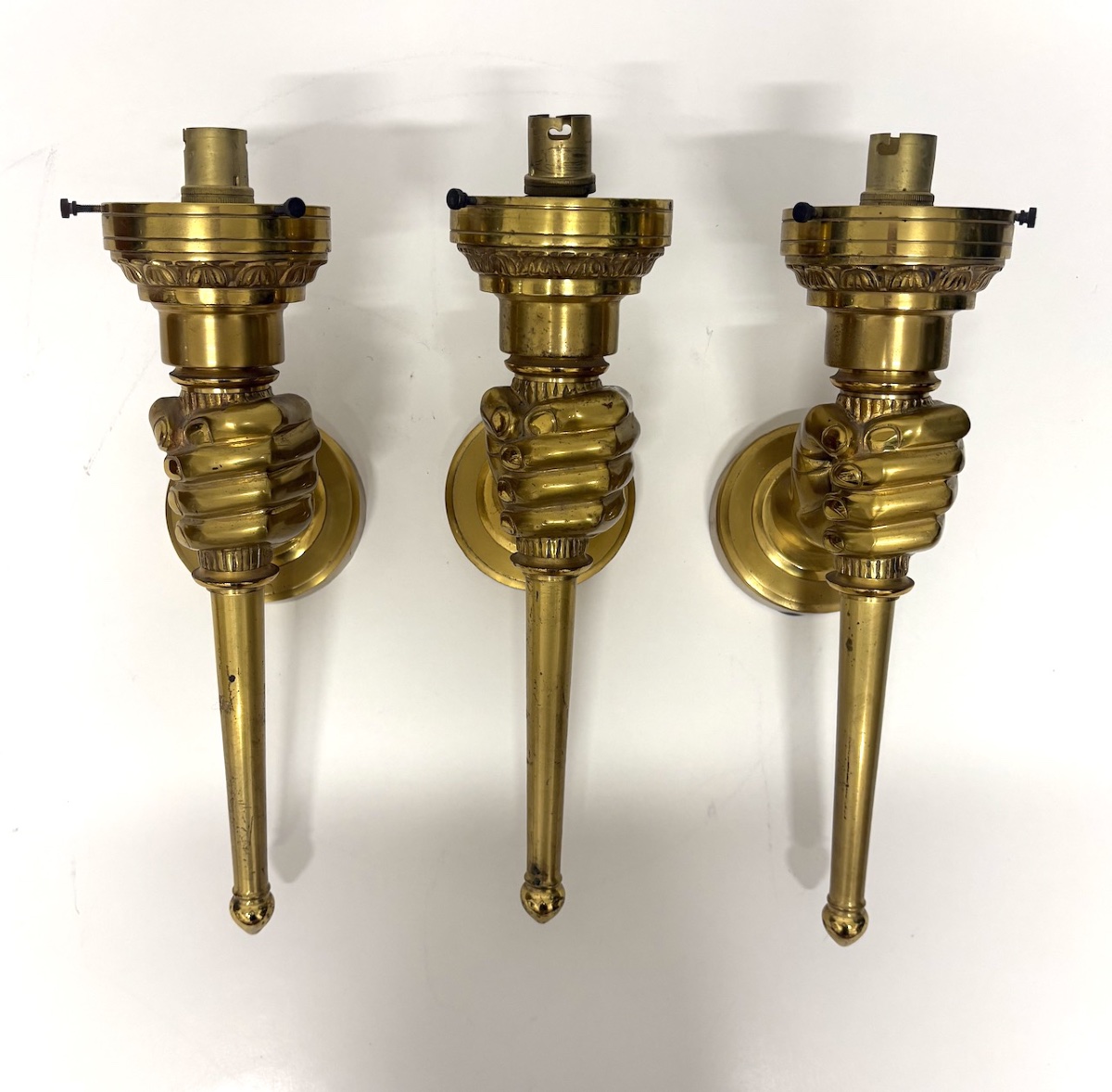 Maison Petitot Three Wall Sconces  Gilded Bronze  Hands Torch-style Light Fixture Ref1180-photo-4