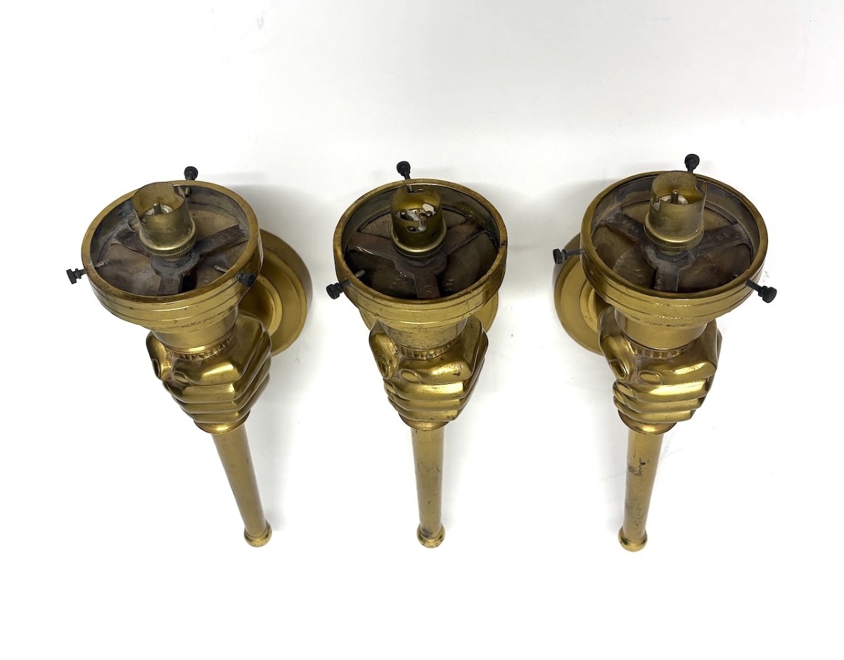 Maison Petitot Three Wall Sconces  Gilded Bronze  Hands Torch-style Light Fixture Ref1180-photo-1