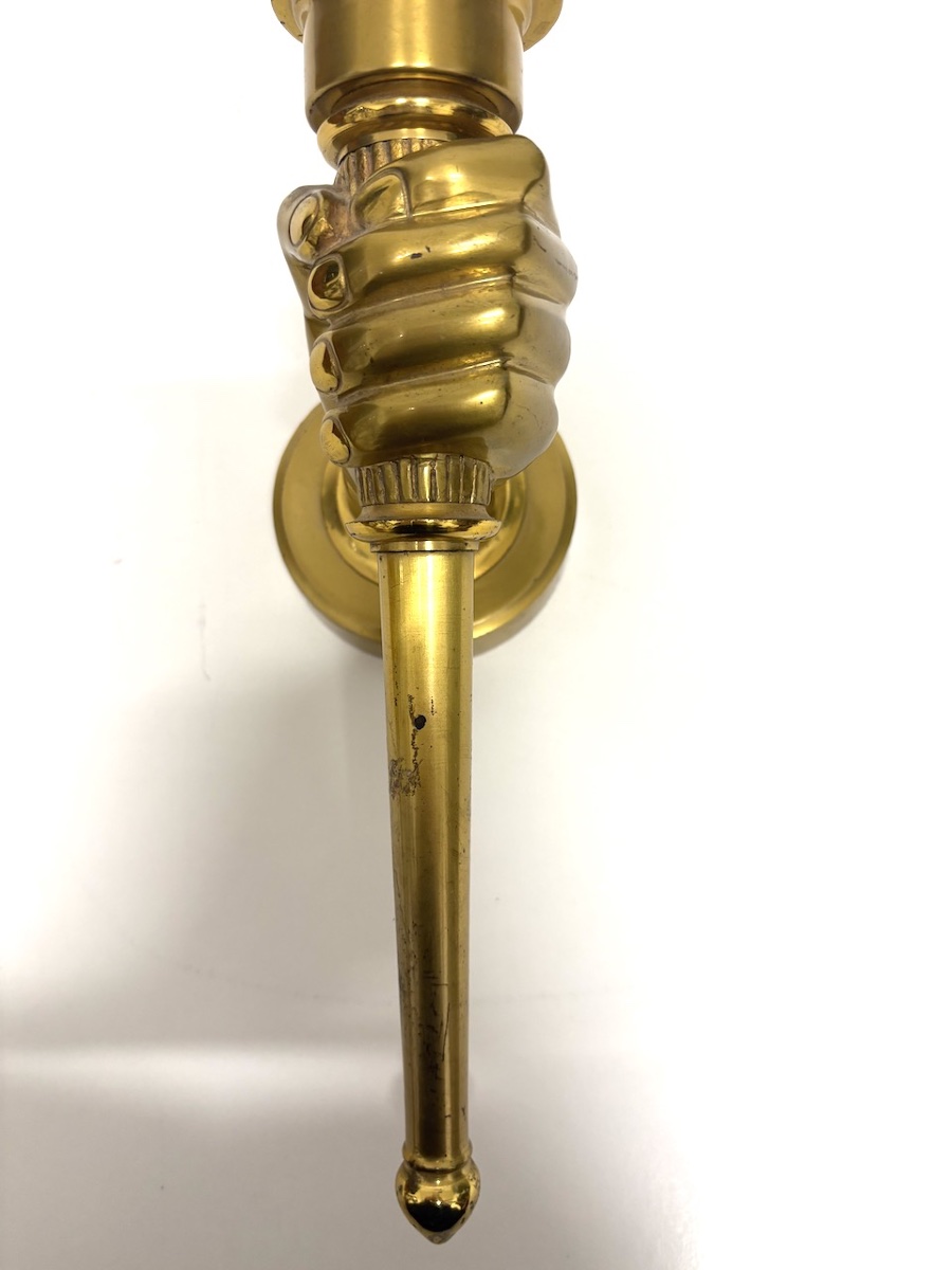 Maison Petitot Three Wall Sconces  Gilded Bronze  Hands Torch-style Light Fixture Ref1180-photo-6