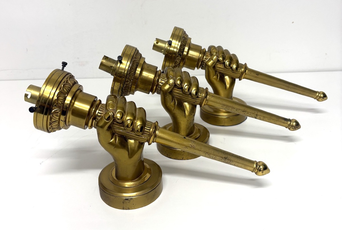 Maison Petitot Three Wall Sconces  Gilded Bronze  Hands Torch-style Light Fixture Ref1180