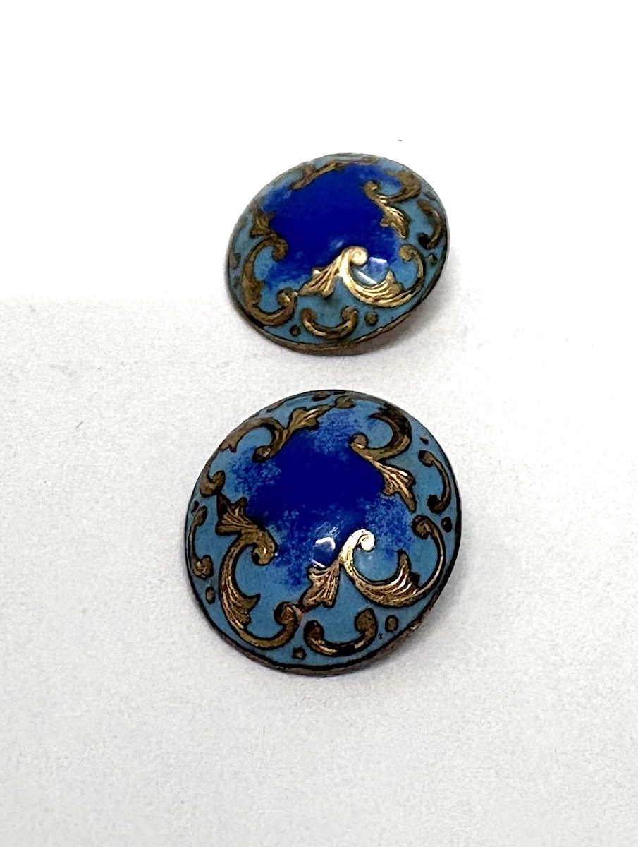Four Vest Buttons, Enameled Copper, Scroll Design, 1900s, Vintage Fabric, Garment Ref. 1181 -photo-4