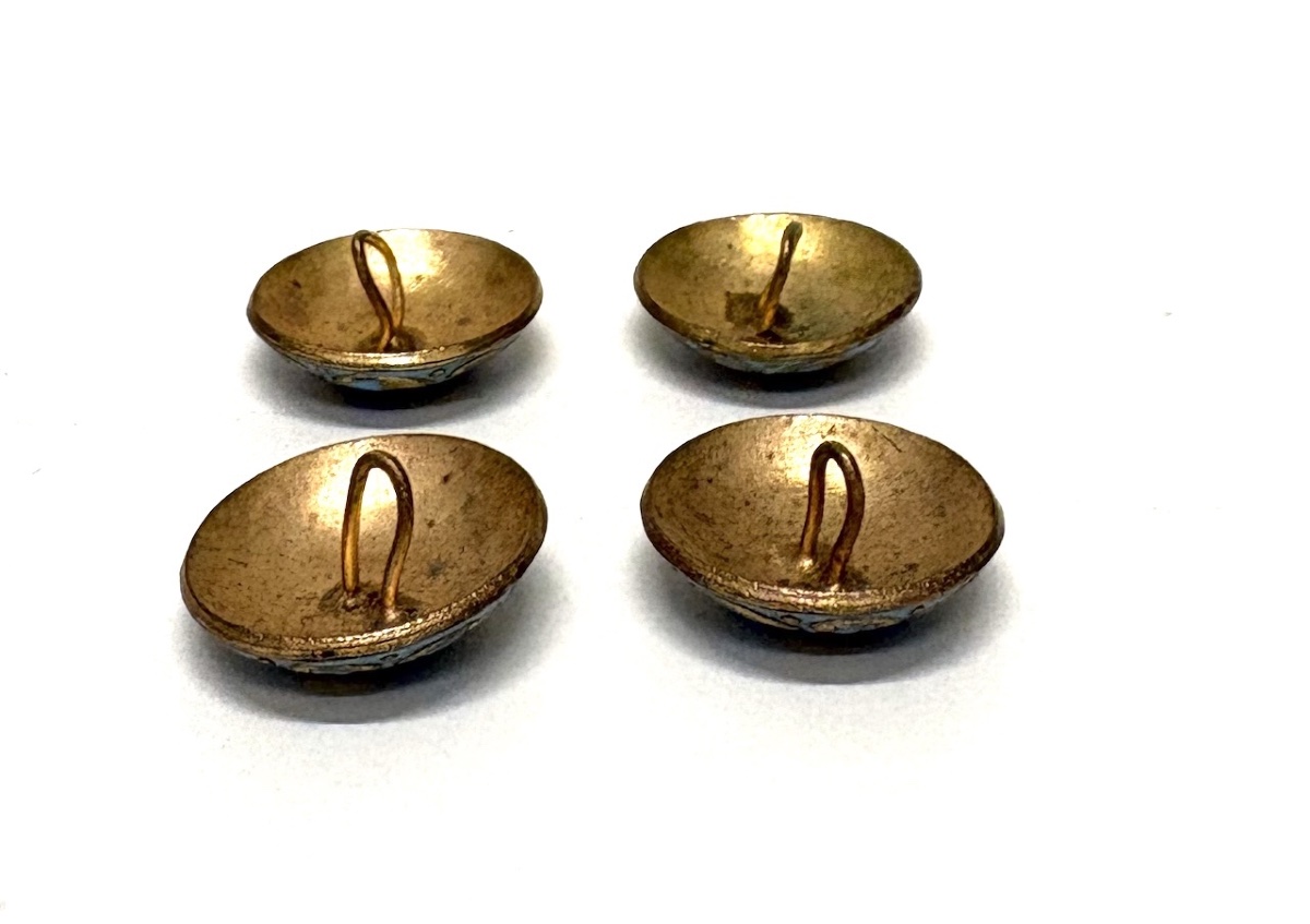 Four Vest Buttons, Enameled Copper, Scroll Design, 1900s, Vintage Fabric, Garment Ref. 1181 -photo-4