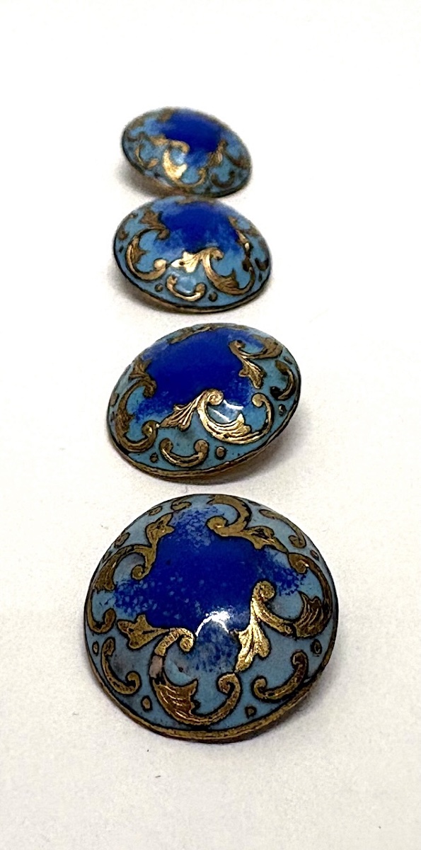 Four Vest Buttons, Enameled Copper, Scroll Design, 1900s, Vintage Fabric, Garment Ref. 1181 -photo-6