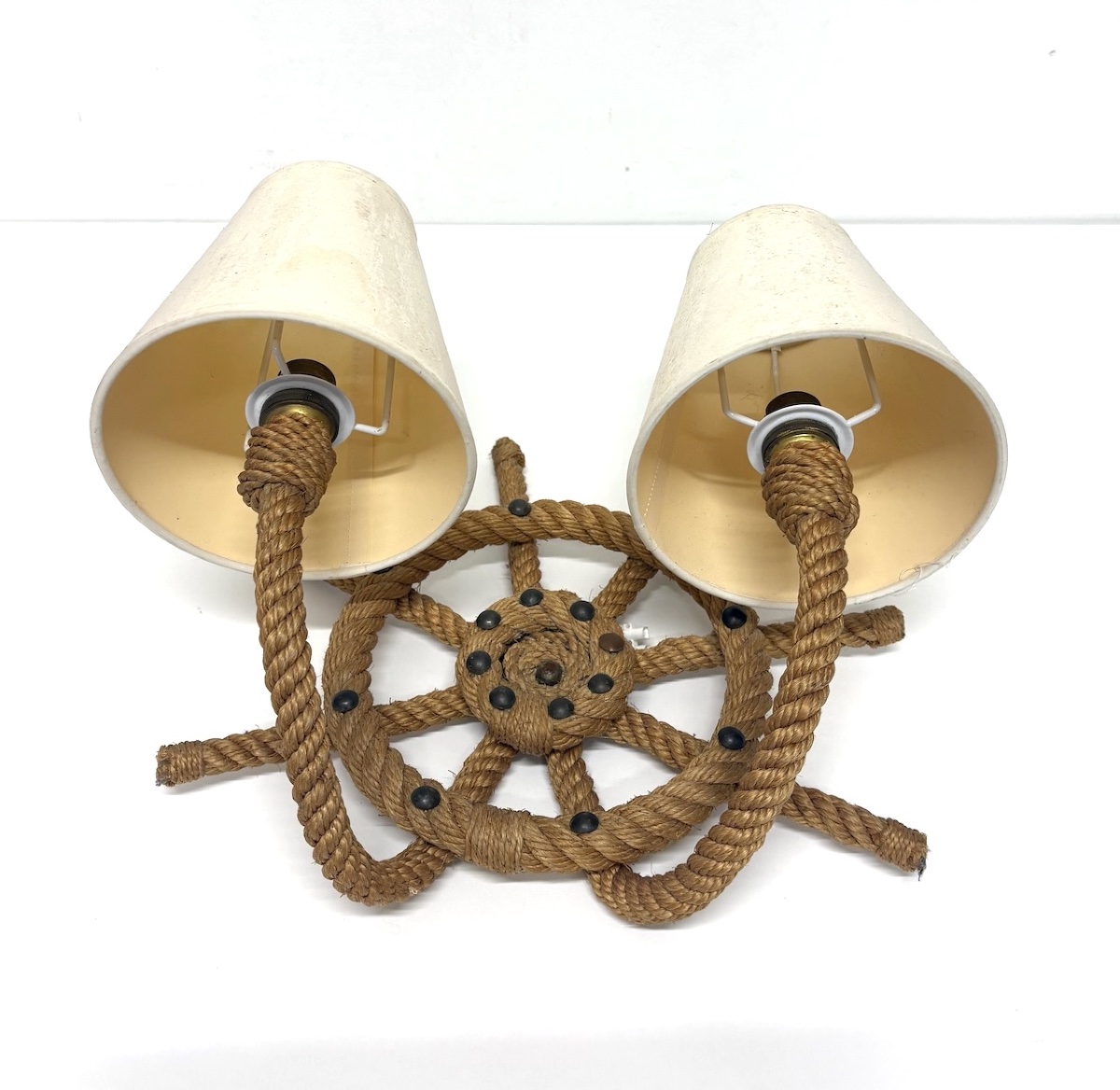 Audoux Minet Wall Sconces, Made From Boat Rope, Circa 1950, Ref. 1183