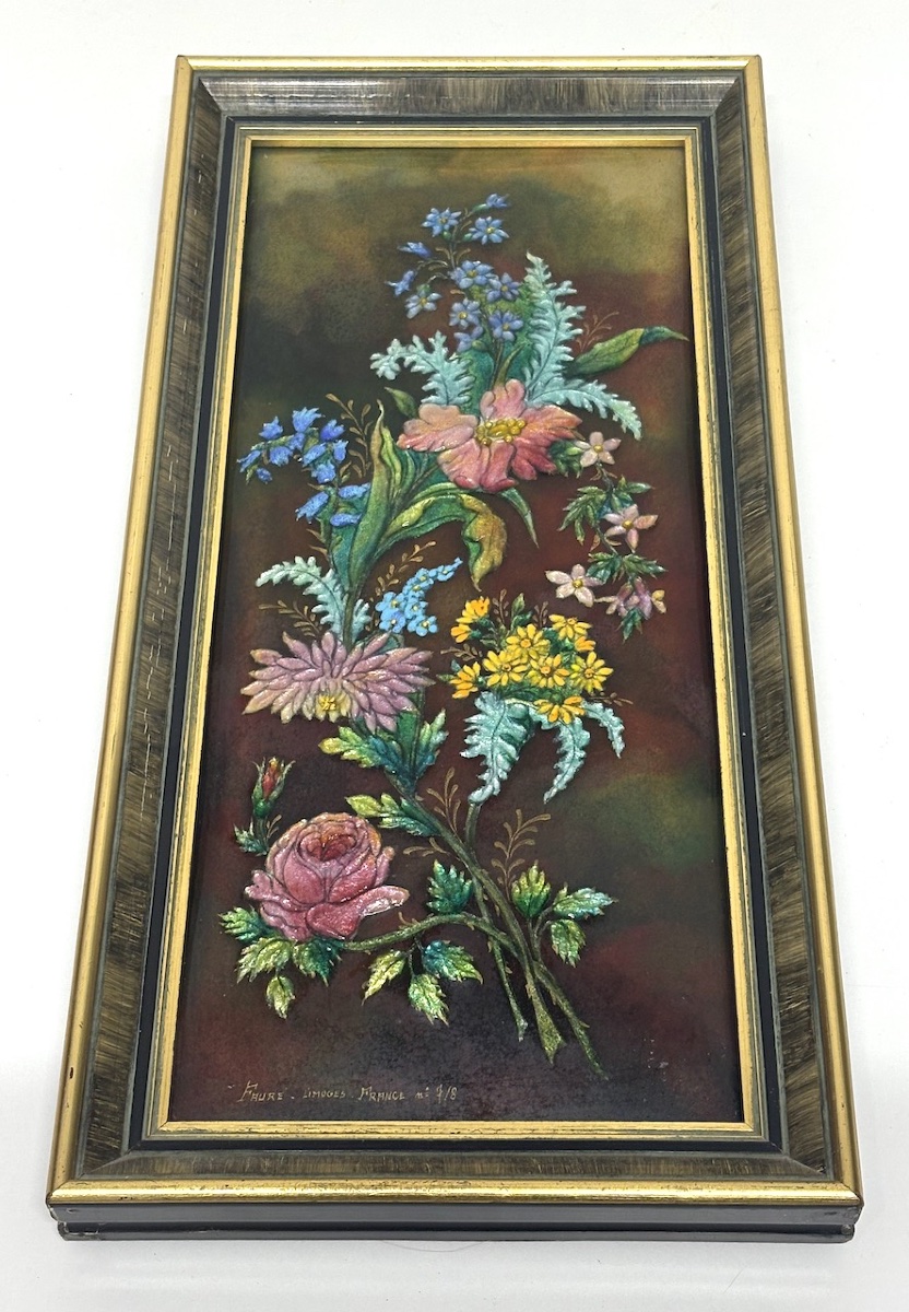 Tableau Plaque Emaillée  Camille Fauré Fleurs Émaux de Limoges  France ref1185-photo-1