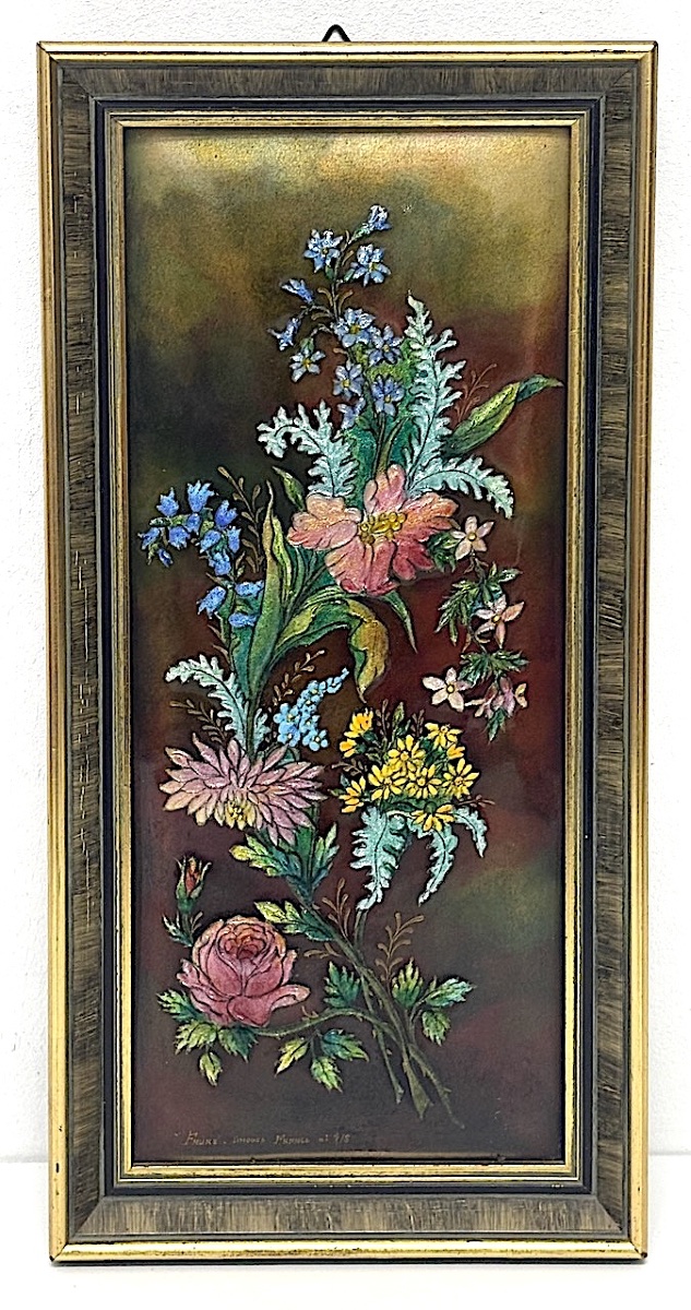 Tableau Plaque Emaillée  Camille Fauré Fleurs Émaux de Limoges  France ref1185-photo-5