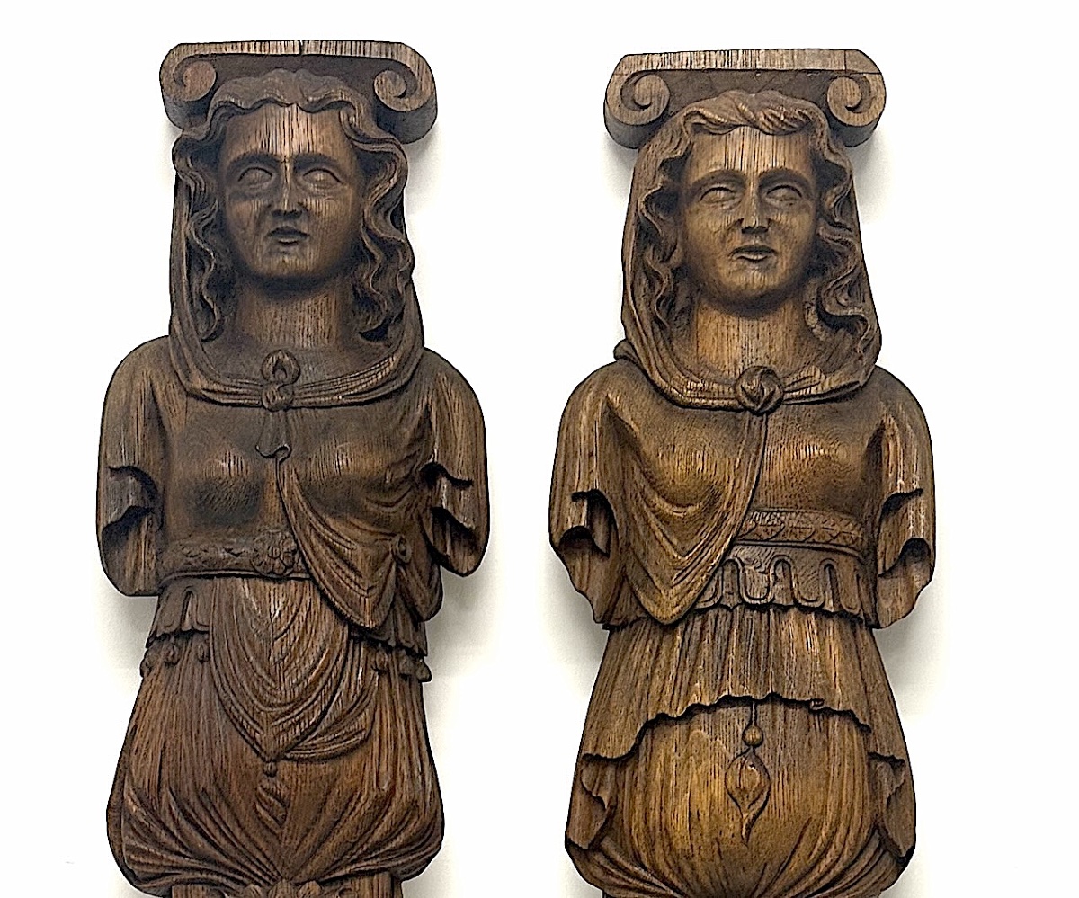 Cariatide Termes Bois Sculpté style Renaissance 1880 Ref1188 Paire de ter-photo-8