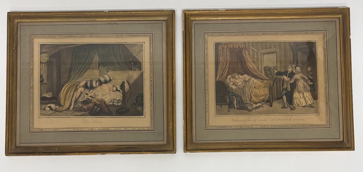 Deux Gravures polichrome  Erotique sc&egrave;ne de genre  Nu Borel Ancelin   Refm1179-photo-8