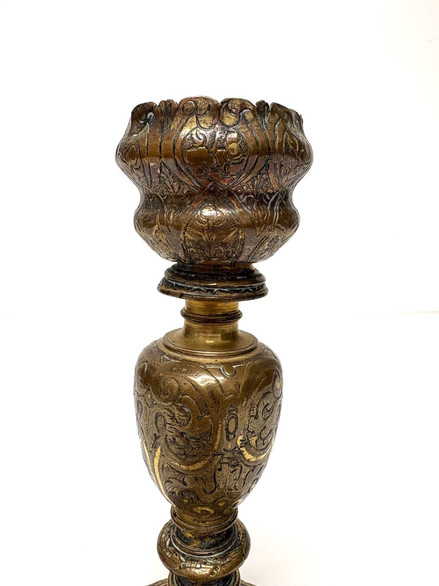 Antique Gilded Bronze Torch-shaped Candlestick, Louis XIV-style Candleholder Ref1193-photo-2
