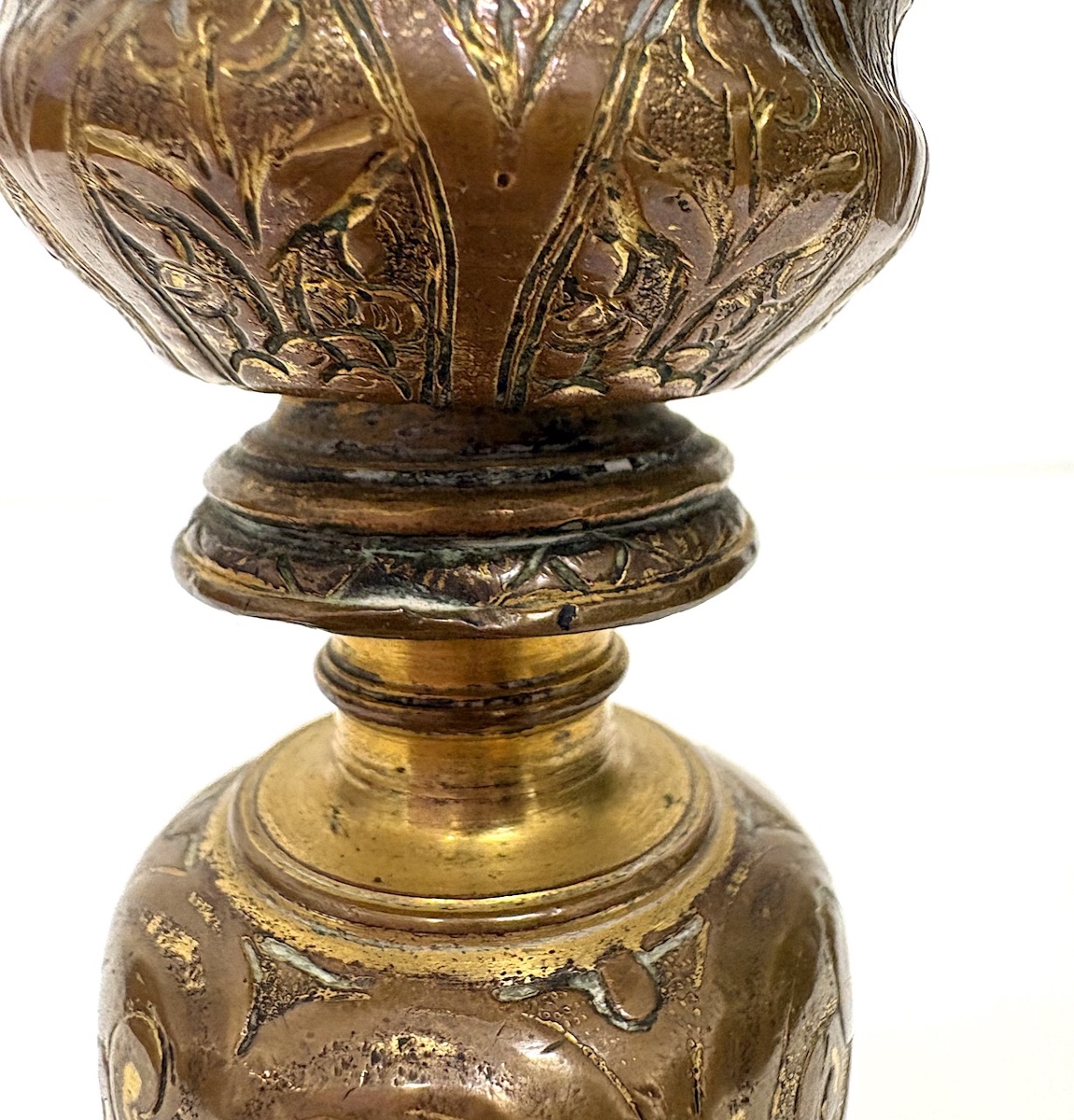 Antique Gilded Bronze Torch-shaped Candlestick, Louis XIV-style Candleholder Ref1193-photo-1