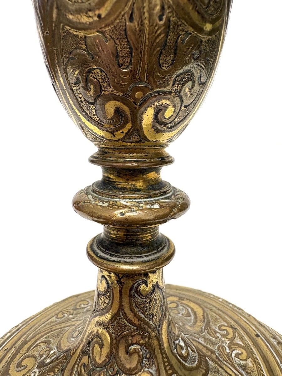 Antique Gilded Bronze Torch-shaped Candlestick, Louis XIV-style Candleholder Ref1193-photo-3