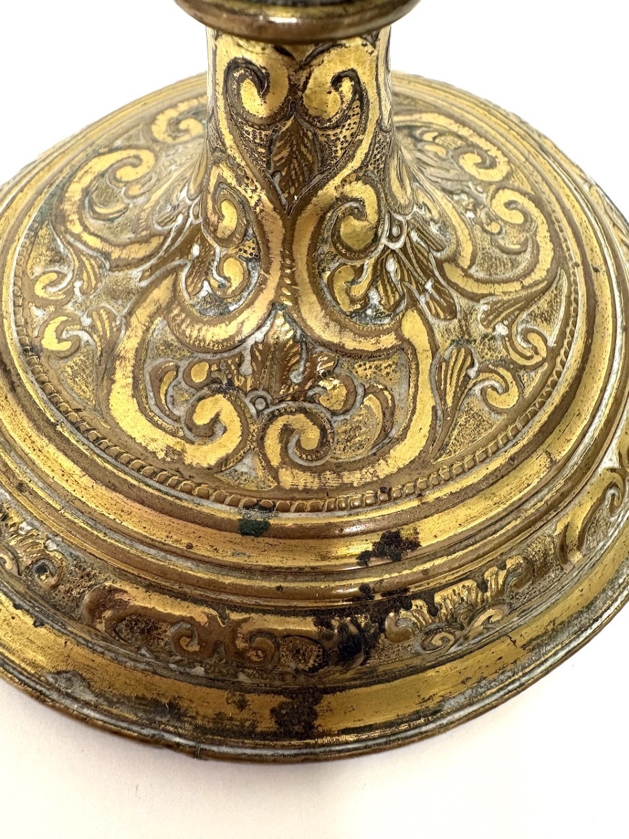 Antique Gilded Bronze Torch-shaped Candlestick, Louis XIV-style Candleholder Ref1193-photo-4