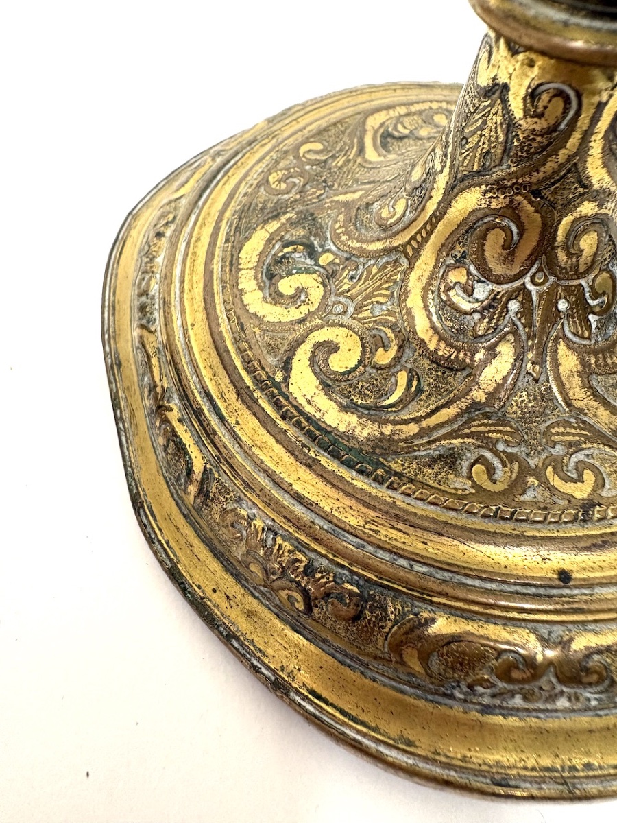 Antique Gilded Bronze Torch-shaped Candlestick, Louis XIV-style Candleholder Ref1193-photo-5