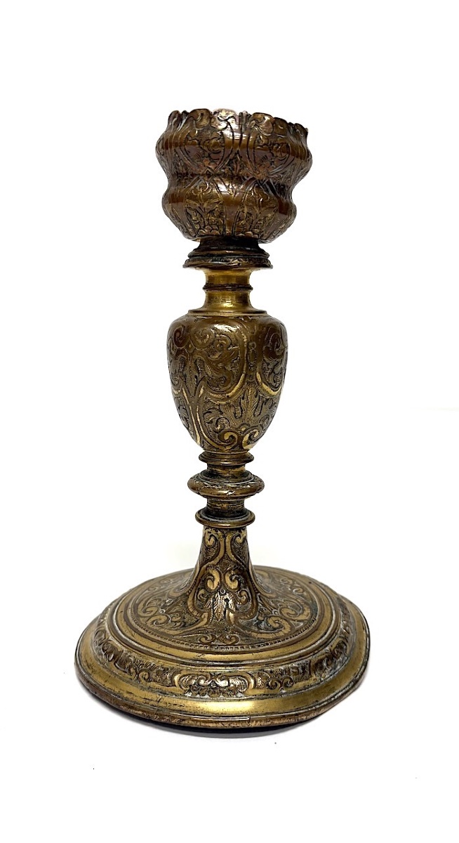 Antique Gilded Bronze Torch-shaped Candlestick, Louis XIV-style Candleholder Ref1193