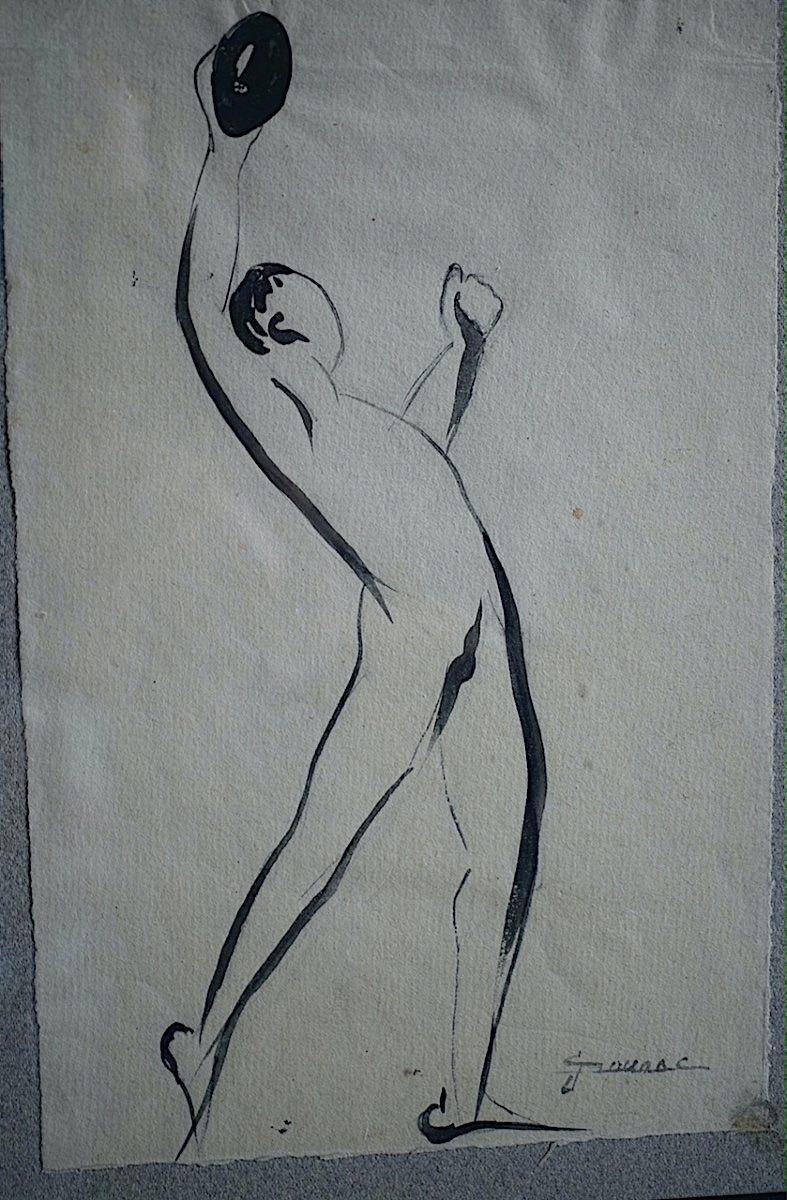 Signed Drawing Of A Discus Thrower In Track And Field; Date: 20th Century  Rt1475-photo-3