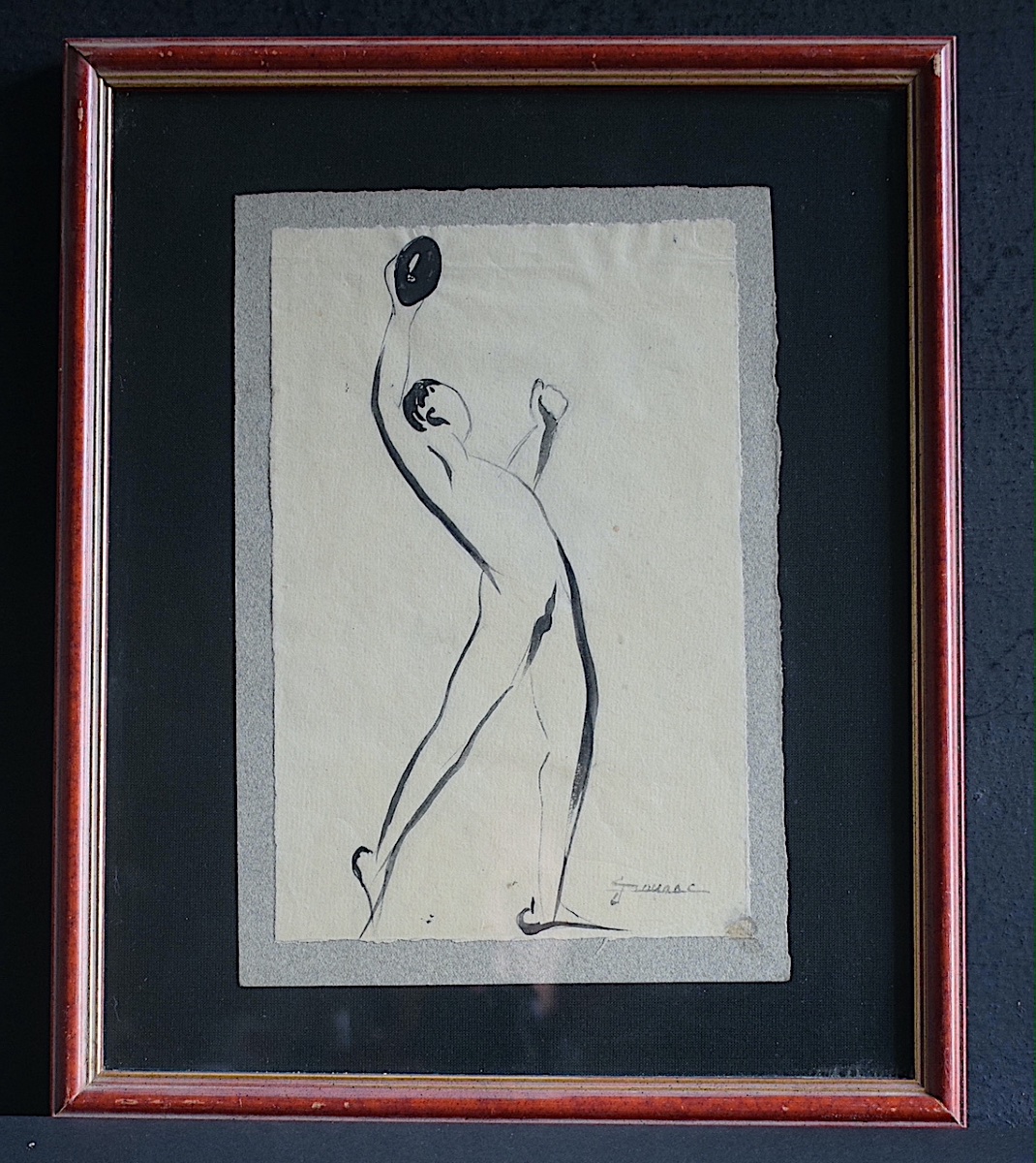 Signed Drawing Of A Discus Thrower In Track And Field; Date: 20th Century  Rt1475