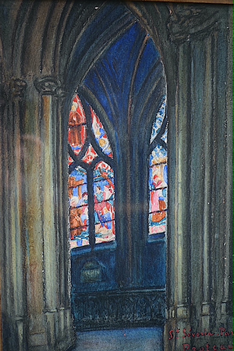 Watercolor Signed Proteau, Dated 1925; Interior Of Saint-séverin Church, Paris; Rt1476-photo-1