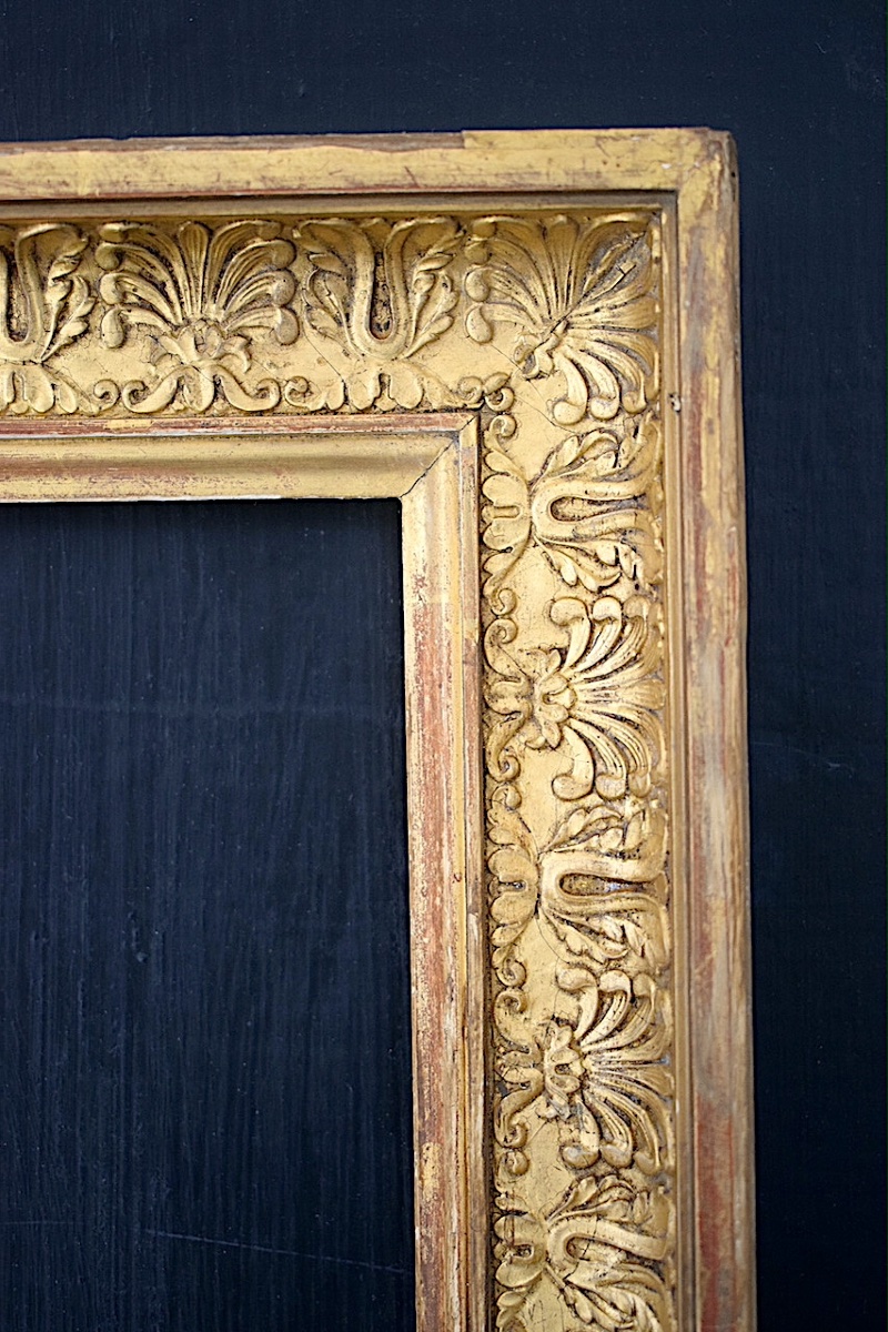 Gilded Empire-style Frame With Palmette Motifs, 19th Century; Frame Dimensions: 32.5 X 26.5 Cm; Frame Ref. C1281-photo-1