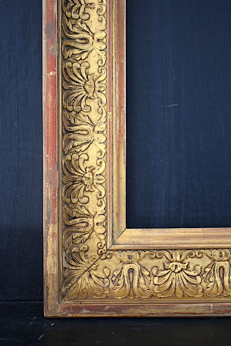 Gilded Empire-style Frame With Palmette Motifs, 19th Century; Frame Dimensions: 32.5 X 26.5 Cm; Frame Ref. C1281-photo-4