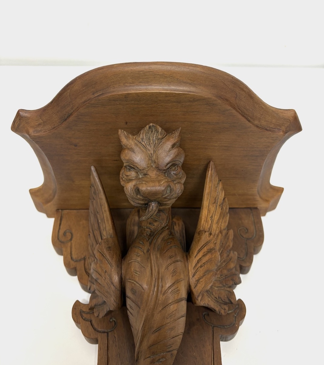 Pair Of Neo-gothic Carved Wood Wall Shelf Consoles With Dragon Motifs, Ref. 1195 -photo-4