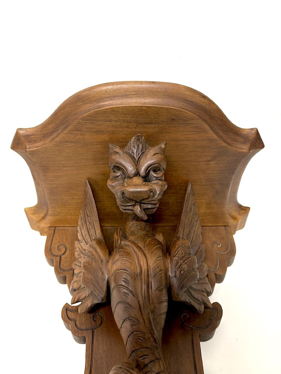 Pair Of Neo-gothic Carved Wood Wall Shelf Consoles With Dragon Motifs, Ref. 1195 -photo-2