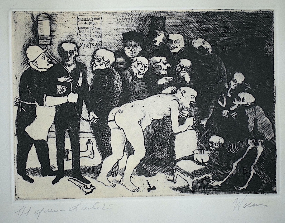 Grotesque, Satirical, Expressionist Medical Engraving, Signed, Identified As 20th  Rt1479-photo-2