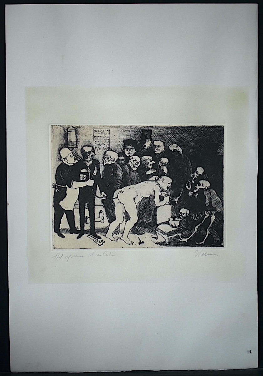 Grotesque, Satirical, Expressionist Medical Engraving, Signed, Identified As 20th  Rt1479