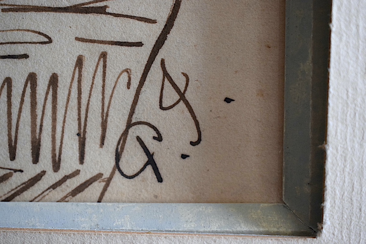 Dessin ancien plume et encre scène de bataille cheval cavalier soldat monogramme PJ   RT1483-photo-3