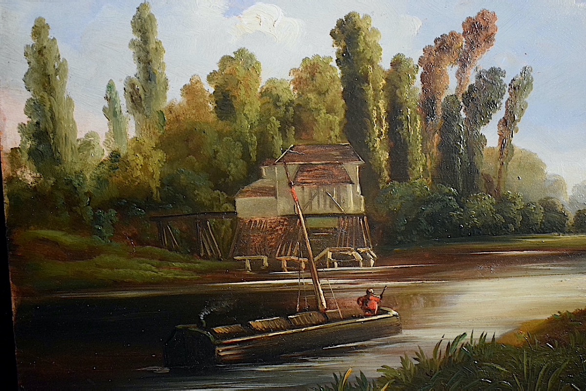 River Landscape: A Barge On The River, 19th Century Rt1484-photo-2