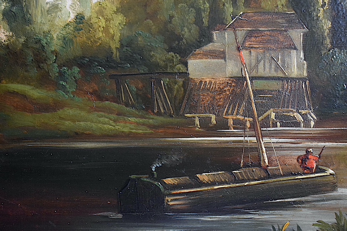 River Landscape: A Barge On The River, 19th Century Rt1484-photo-4