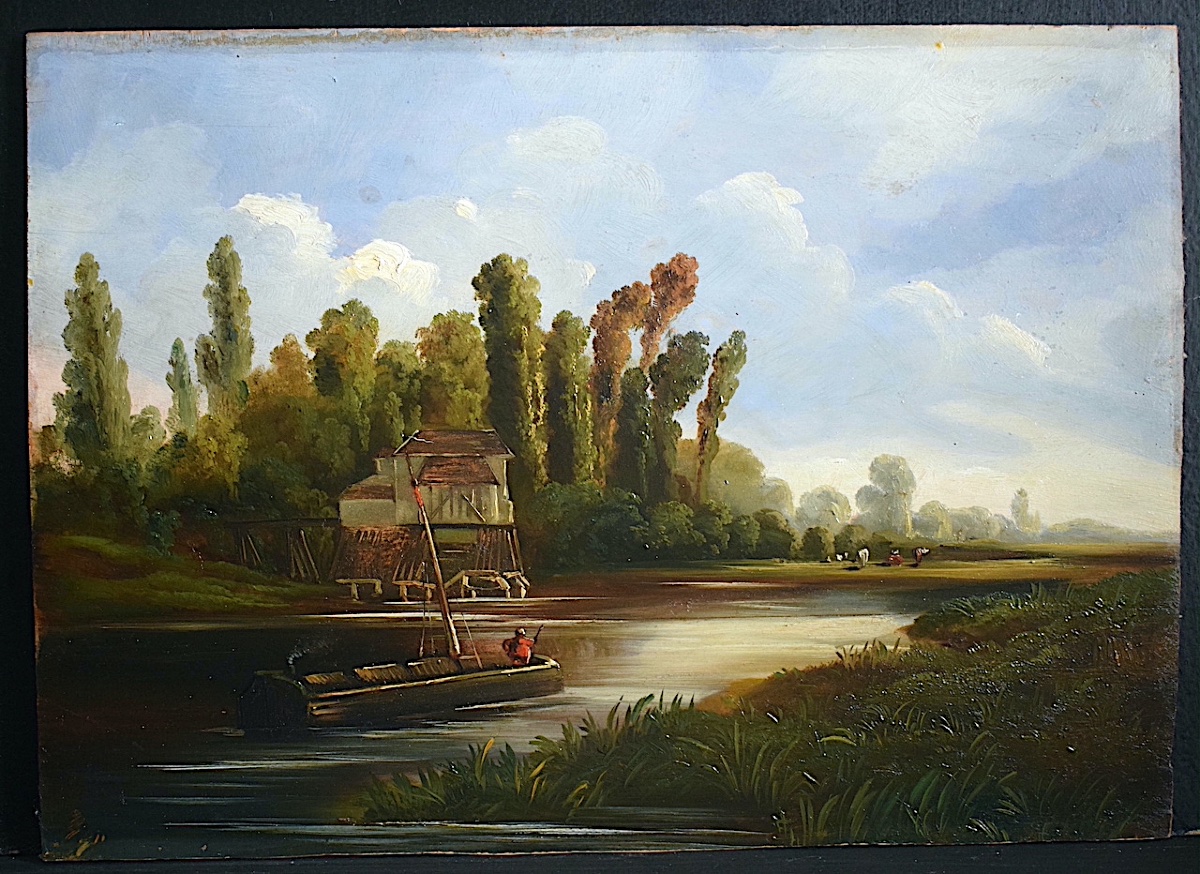 River Landscape: A Barge On The River, 19th Century Rt1484