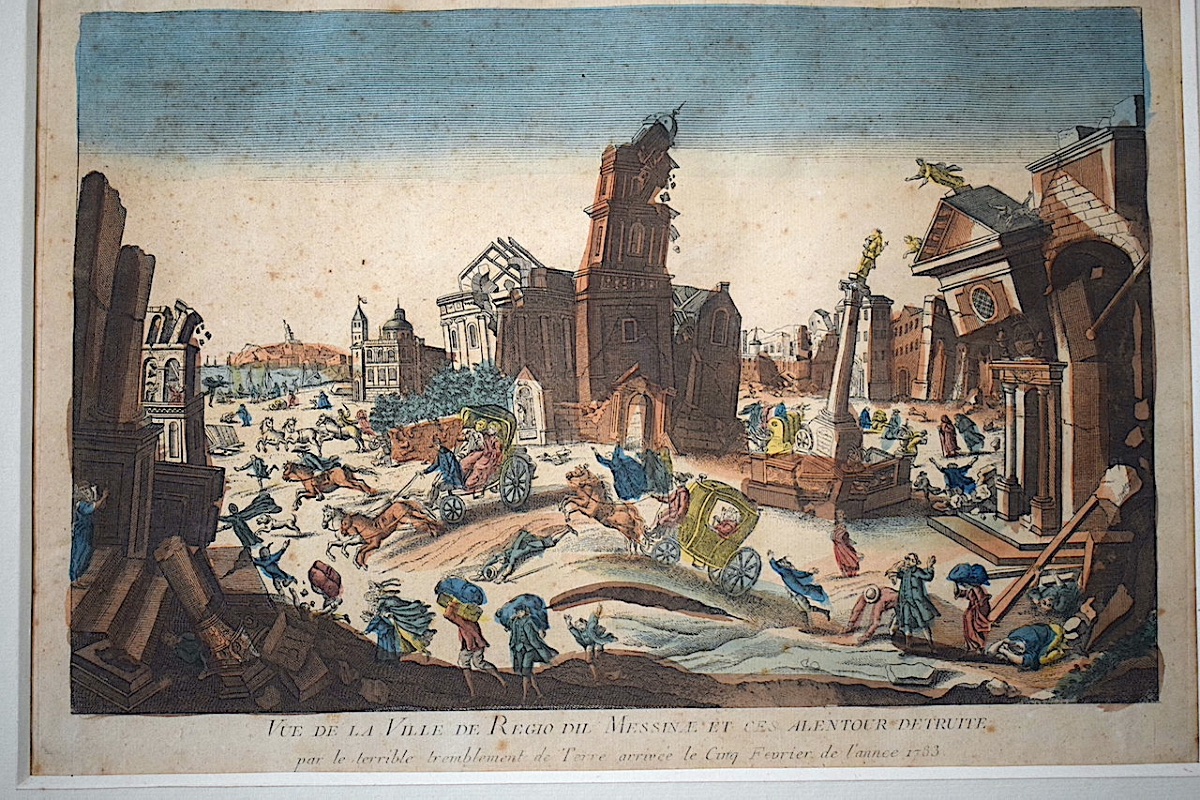 Gravure vue d'optique XVIII ème siècle tremblement de terre Italie Calabre en 1783 RT1485-photo-2