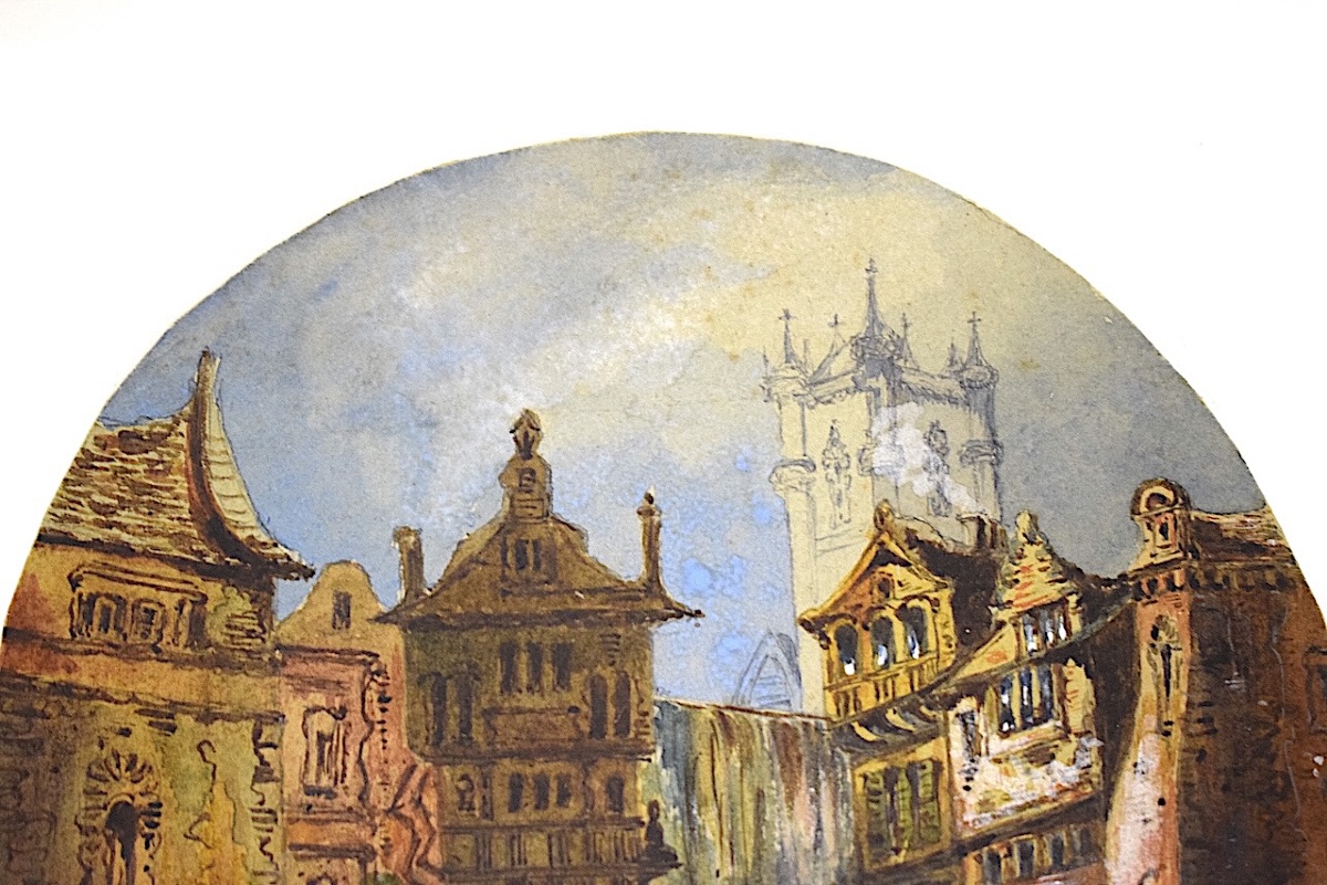 Two Watercolors: Saint Nicholas, New Castle, Lively Street Scene, England, Refm1182-photo-3