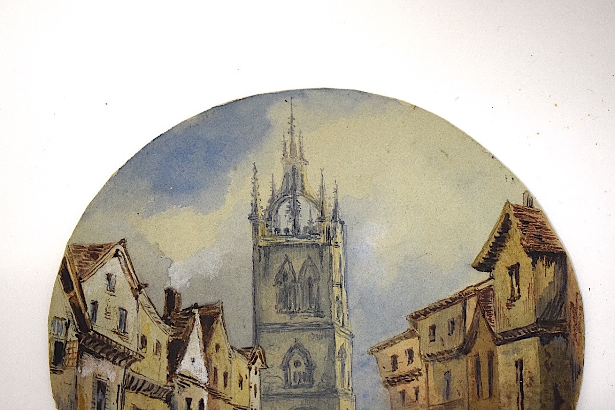 Two Watercolors: Saint Nicholas, New Castle, Lively Street Scene, England, Refm1182-photo-2