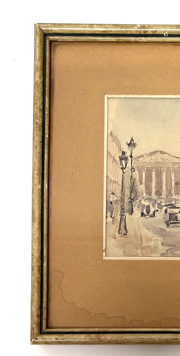 Aquarelles rue Royale église de la madeleine vue Paris monogramme CM à identifier RefM1183-photo-2