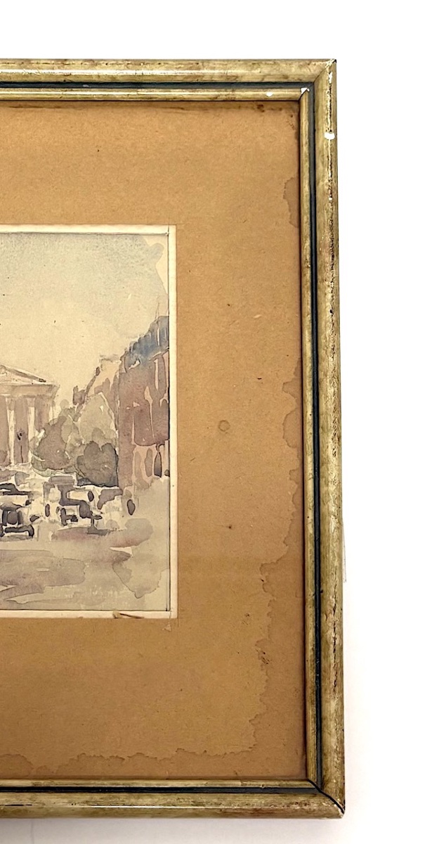 Aquarelles rue Royale église de la madeleine vue Paris monogramme CM à identifier RefM1183-photo-3
