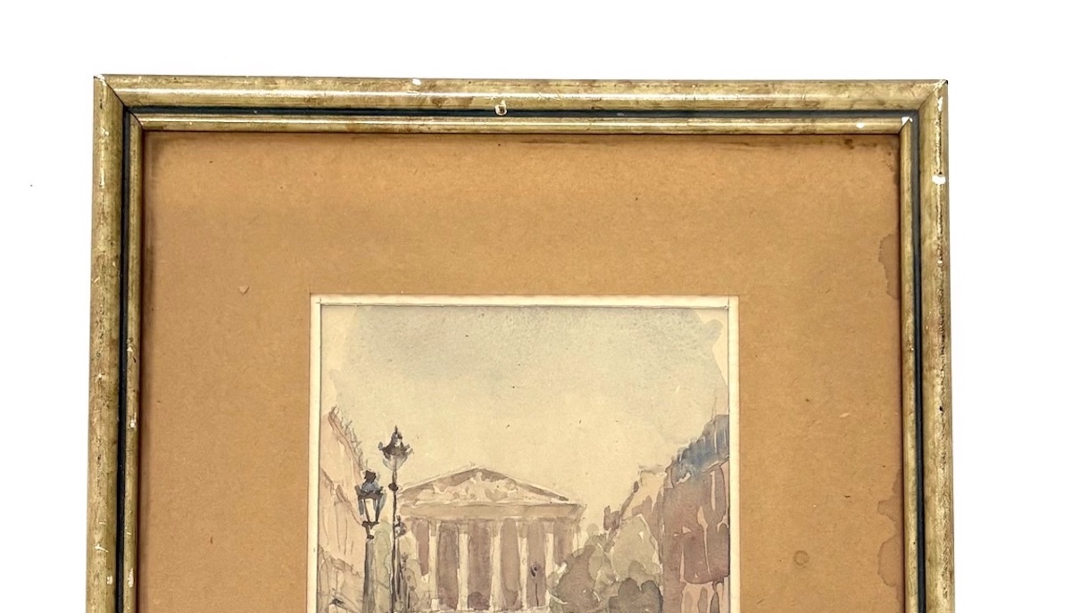 Aquarelles rue Royale église de la madeleine vue Paris monogramme CM à identifier RefM1183-photo-5