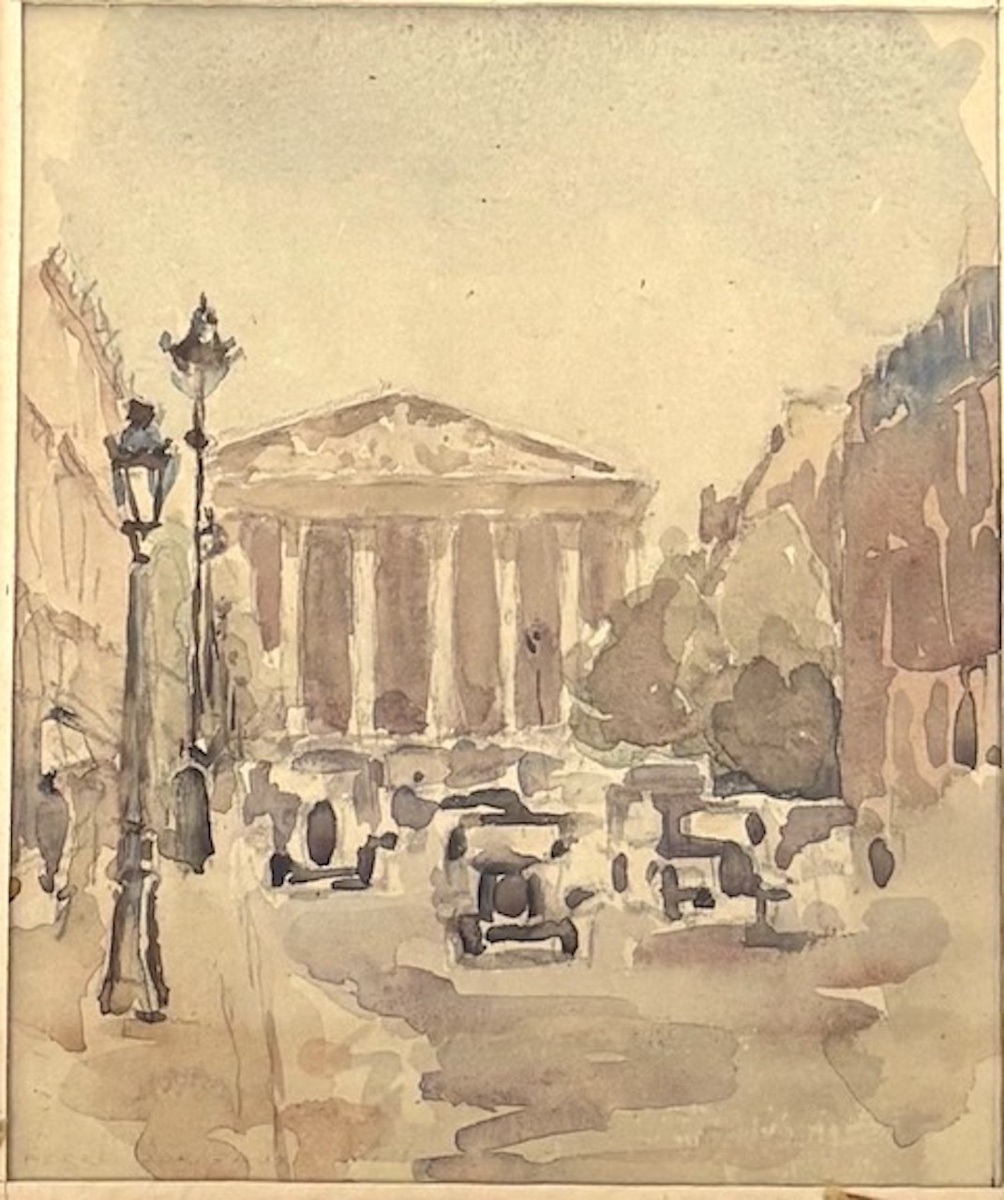 Aquarelles rue Royale église de la madeleine vue Paris monogramme CM à identifier RefM1183-photo-7