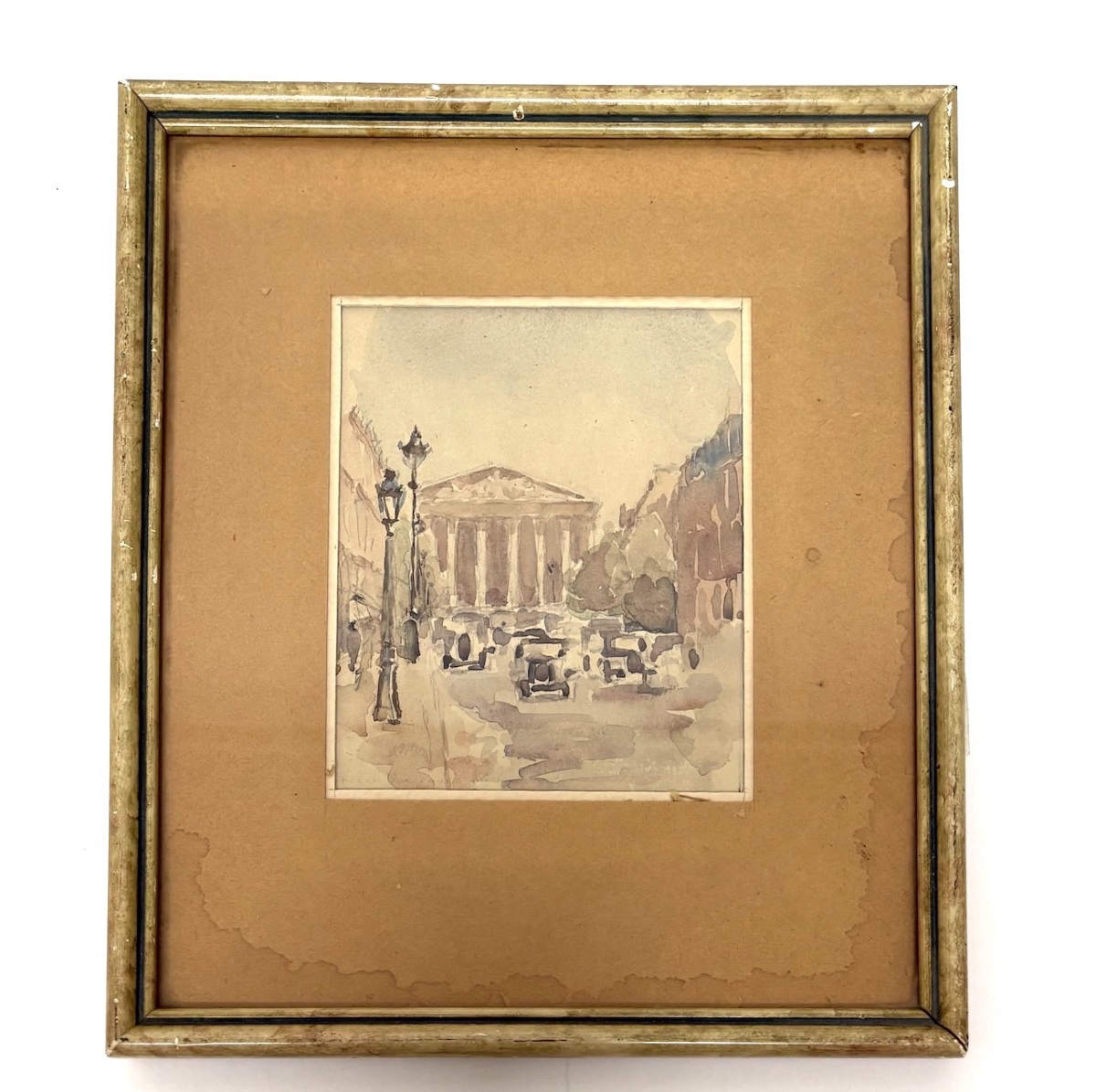 Aquarelles rue Royale église de la madeleine vue Paris monogramme CM à identifier RefM1183