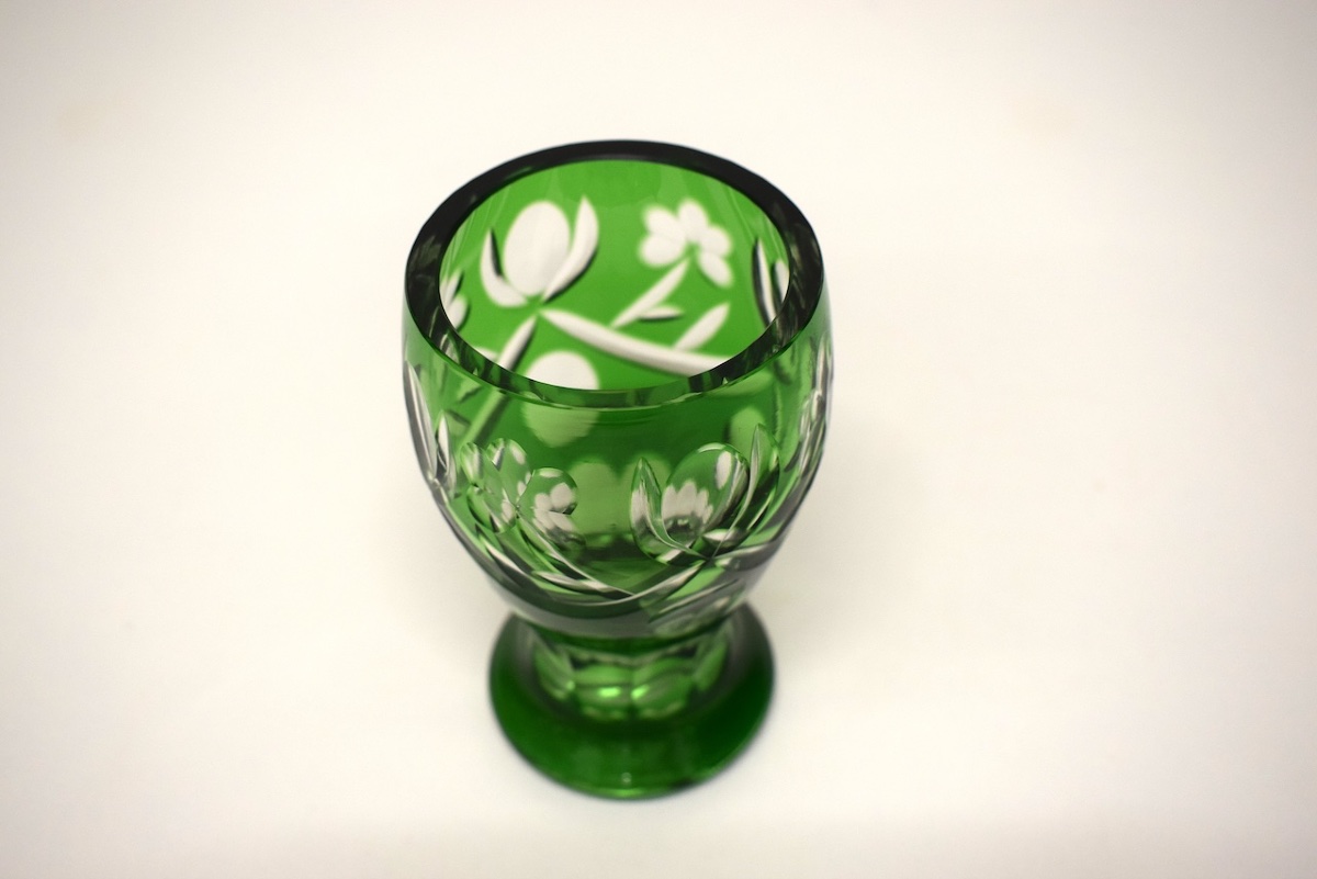 Small Bohemian Crystal Or Val Saint Lambert Art Deco Vase, Emerald Green, Ref. 1203-photo-2